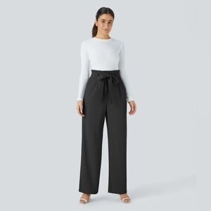 🆕 Apt. 9 Tailored Paperbag Tie Waist Black Wide Leg Women's Trousers Sz 12 | NWT